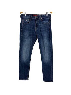 Guess Mens Athletic Tapered Denim Jeans Sz 32 (Actual 33 x 28) Med Dark Wash